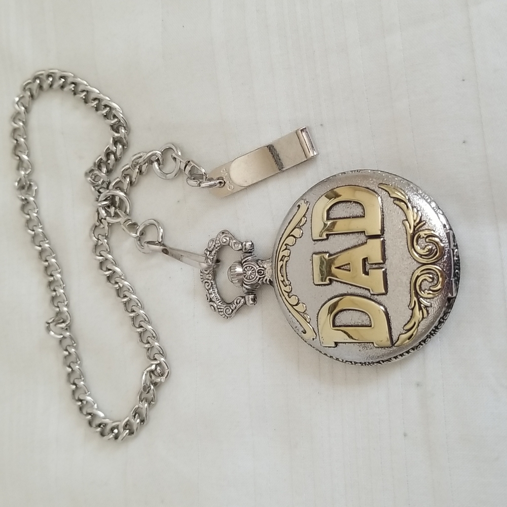 Gold Silver DAD Pocket Watch with Chain Stainless Steel
